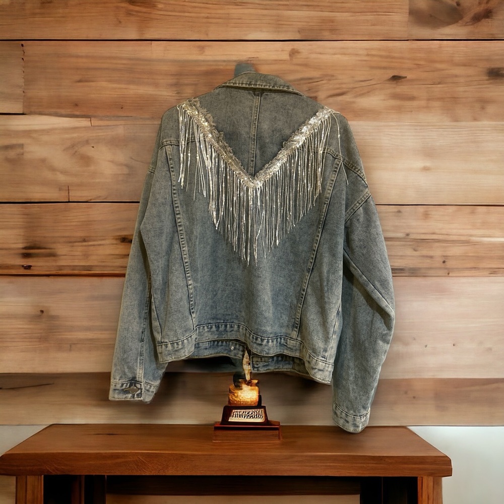 Sequin fringe jean jacket